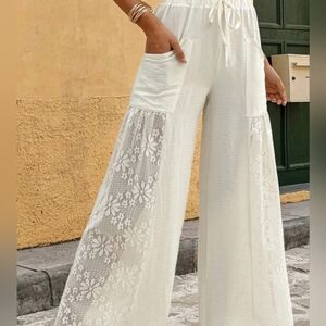 POL Cream Lace Wide-Leg Pants